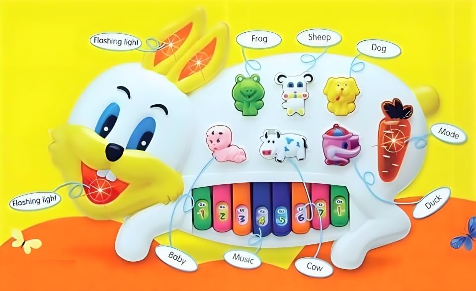 Fiddlys Rabbit Piano Musical Piano with 3 Modes, Flashing Lights & Wonderful Animal Sound Music