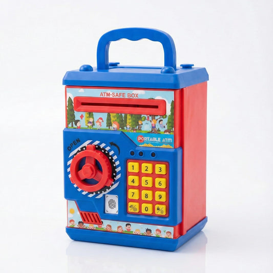 The Flyers Bay Electronic Money Bank & Portable ATM for Kids – Digital Piggy Bank Safe with Simulated Fingerprint Sensor, Password Protection, Lights & Music – Educational Coin & Cash Storage Toy