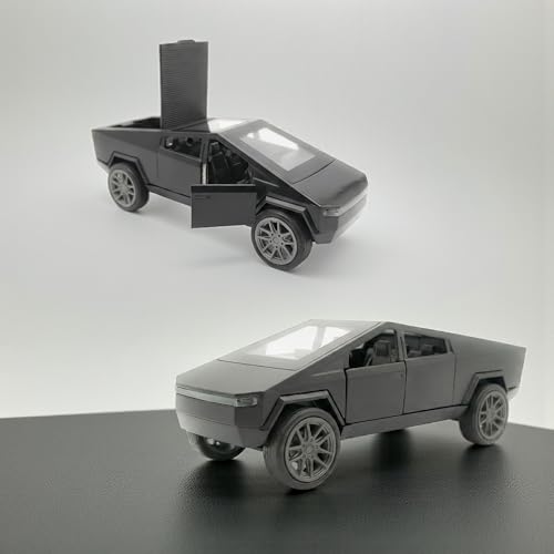 The Flyers Bay 1:32 Scale Die-Cast Metal Futuristic Pickup Truck Toy – with Lights, Sounds, and Pull-Back Action Kids Gift 2 3 4 5 6 Years Girls Boys (Tesla Cybertruck Black)