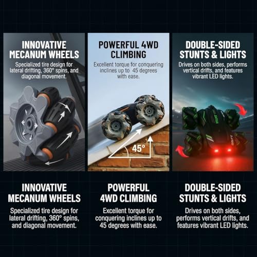 The Flyers Bay 4X4 Remote Control Drift Stunt Car 4WD Racing RC Car 360° Rotating Dual Sided Climbing High-Speed Tumbling Cross-Country Battle Off Road Rechargeable Adults Boy Girl (Drift Stunt CAR)