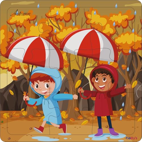 Fiddlys Wooden Jigsaw Puzzles for Kids & Children – 9 Pieces Each, Pack of 4|Double Layered Front & Back Print| Educational Toy for Boys & Girls Age 2 3 4 5 6 Year Old (Seasons Pack of 4)