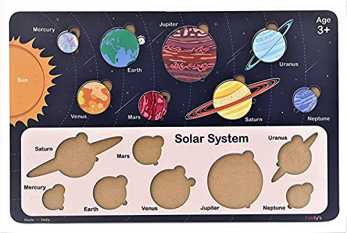 Fiddlys Solar System Wooden Puzzle for Kids & Children Age 4+ Learning Educational Double Layered Wooden Puzzles with Bright Front & Back Print