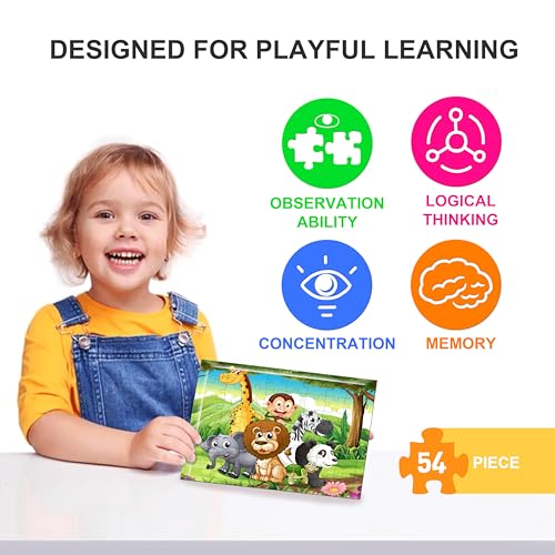 Fiddlys 54 Pcs Wood Jigsaw Puzzles for Kids & Children Age 6+ Double Layered Wooden Puzzles with Bright Front & Back Print Puzzle for Kids-Educational Toy (Ice)