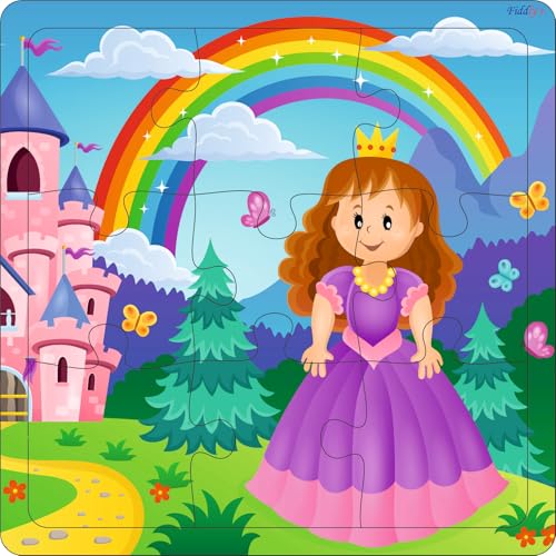 Fiddlys Wooden Jigsaw Puzzles for Kids & Children – 9 Pieces Each, Pack of 4|Double Layered Front & Back Print| Educational Toy for Boys & Girls Age 2 3 4 5 6 Year Old (Unicorn & Princess)