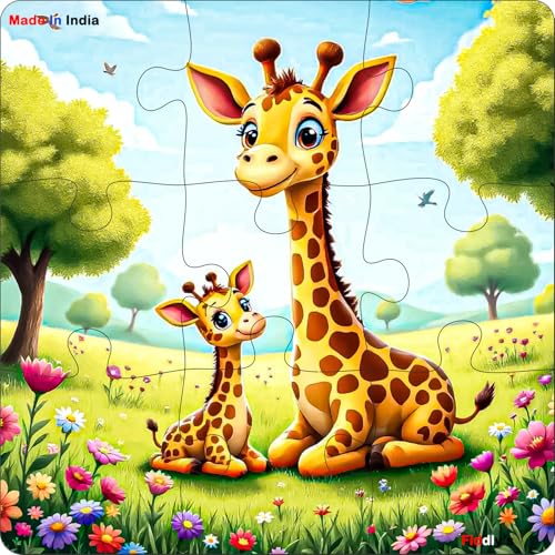 Fiddlys Single Layered Wooden Jigsaw Puzzle Games for Children & Kids -9 Pieces Age 2 3 4 5 6 Year Old Years Old Girls & Boys Animals Jigsaw Puzzle (Pack of 6 Wild Animal)