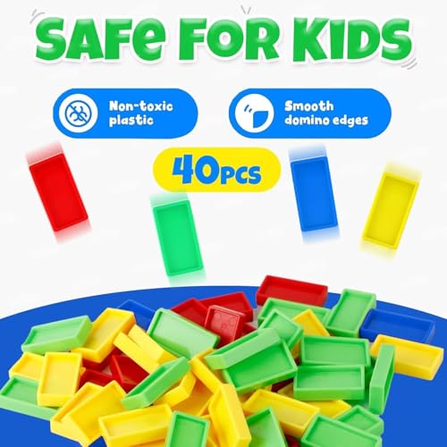 The Flyers Bay Domino Train Toy, 40 Pieces Domino Blocks Set for Kids Educational Game Play Set with Light & Sound Stacking Toy Block Set for 3-7 Year Old Toys for Boys Girls (Battery Not Included)