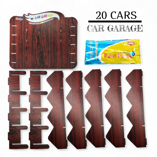 Fiddlys Wooden Toy Car Display Shelf | “Car Garage” Organizer for 15 Cars | Premium Wood Finish Desktop or Wall Rack for Kids | Ideal Storage for Hot Wheels & Mini Cars (Car Desktop-Brown)