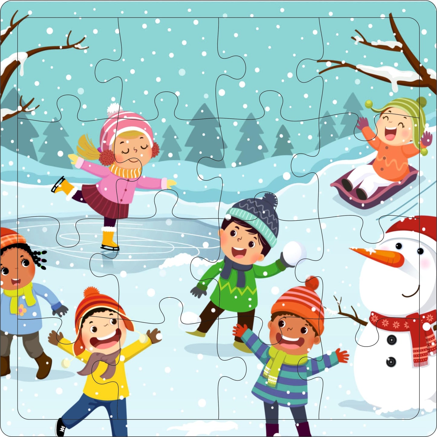 Fiddly's 16-Piece Wooden Jigsaw Puzzles for Kids Ages 3+, Double Layered Wooden Puzzles with Bright Front & Back Print