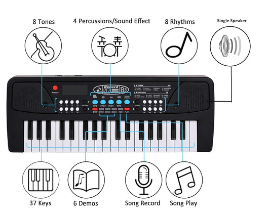 The Flyers Bay Kids Piano Keyboard with Mic – 37 Keys Musical Toy, 8 Rhythms, 8 Tones, Recording & Demo Songs, Portable Electronic Keyboard for Kids Age 2–5 Years Boys & Girls