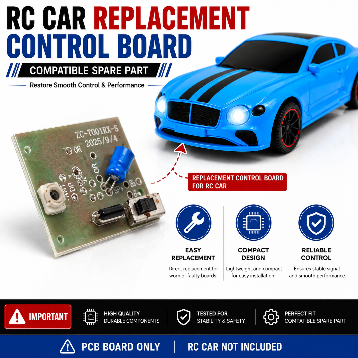 RC Car Replacement Control Board PCB | Compatible Spare Circuit Board for RC Toy Cars | Compact Replacement PCB for Smooth Control & Reliable Performance
