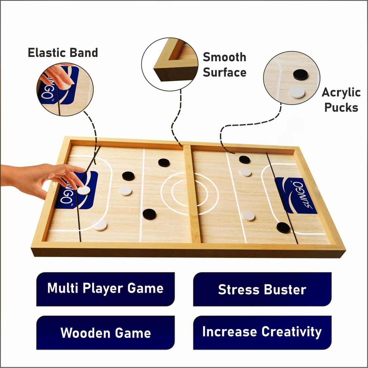Fiddlys Slingo Fastest Finger First Board Game for Adults & Kids Wooden String Hockey Game Sling Puck Board Hockey Toy Perfect for Family Entertainment, Birthday Party, Christmas Gift