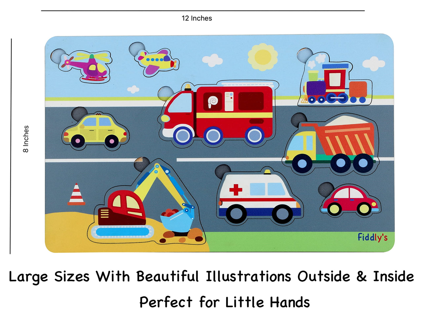 Fiddly's Wooden Puzzle Learning Educational Jigsaw Puzzle 12 Inch x 8 Inch Large Puzzle Toy for Preschool Toddler Kids & Children Age 4+