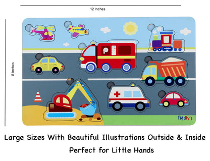 Fiddly's Wooden Puzzle Learning Educational Jigsaw Puzzle 12 Inch x 8 Inch Large Puzzle Toy for Preschool Toddler Kids & Children Age 4+