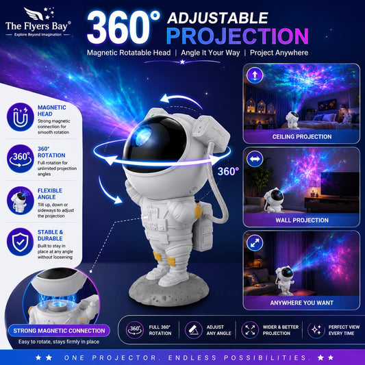 The Flyers Bay Astronaut Light Projector – 360° Galaxy Star Projector with Timer & Remote Control, Ideal for Bedroom Ceiling, Home Decor, and Parties