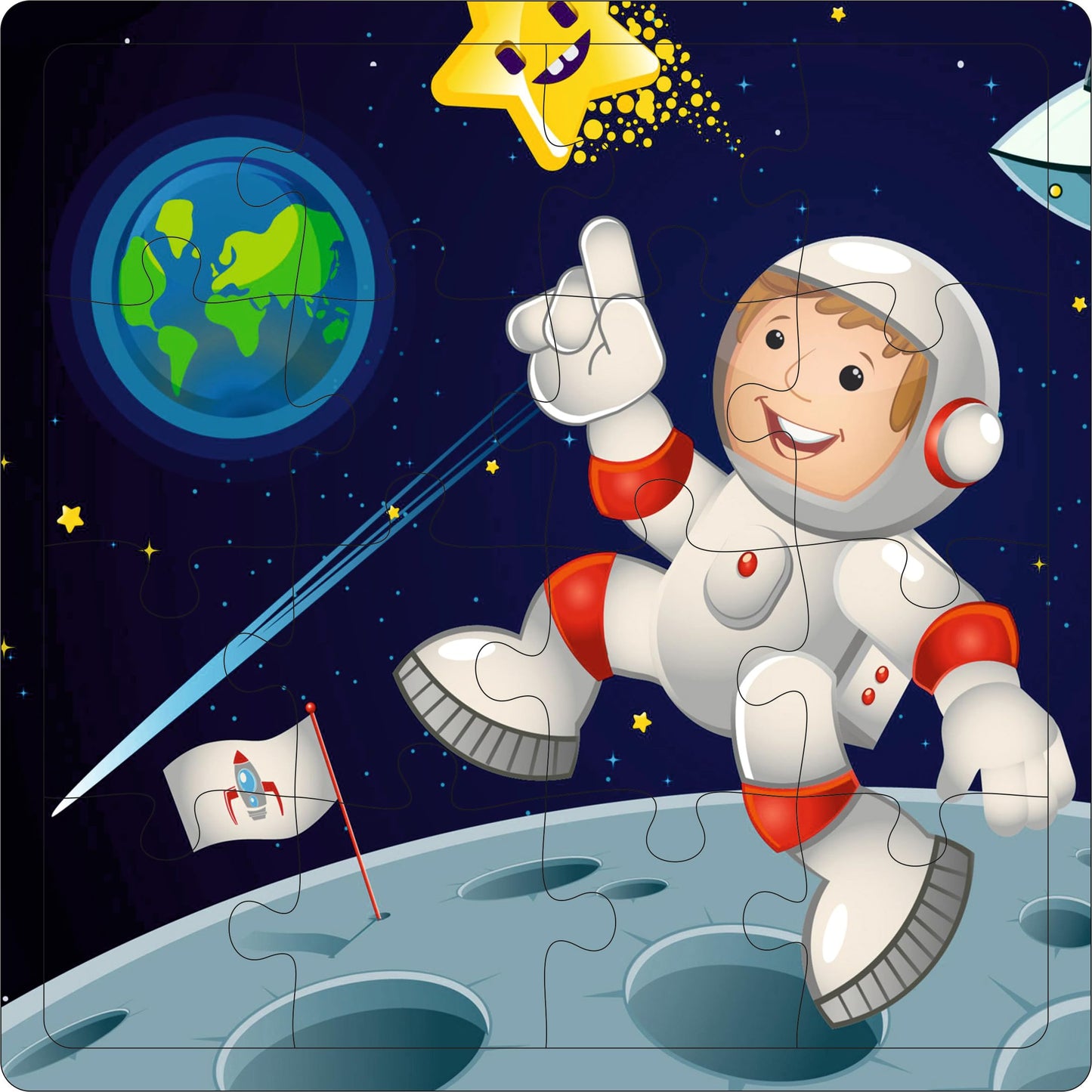Fiddly's 16-Piece Wooden Jigsaw Puzzles for Kids Ages 3+, Double Layered Wooden Puzzles with Bright Front & Back Print