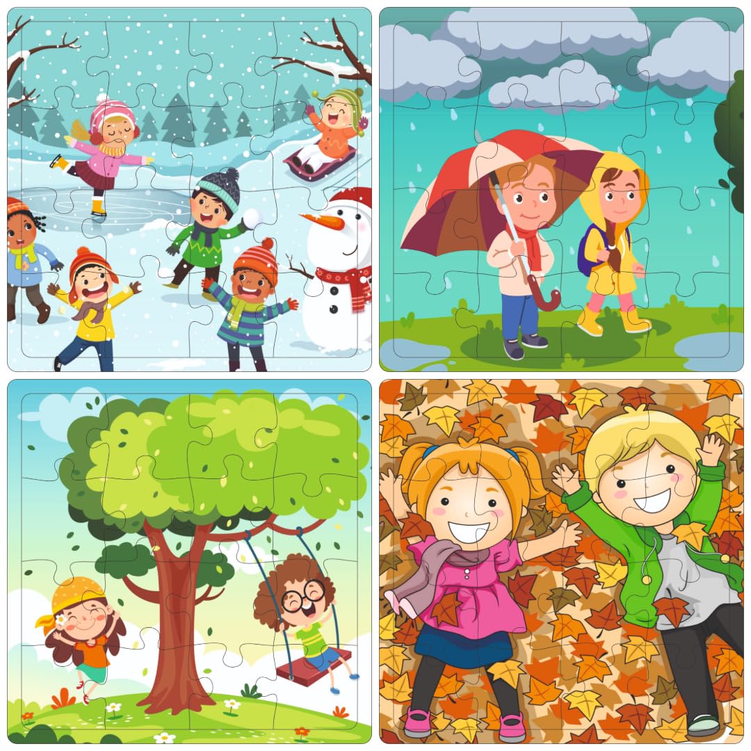 Fiddly's 16-Piece Wooden Jigsaw Puzzles for Kids Ages 3+, Double Layered Wooden Puzzles with Bright Front & Back Print
