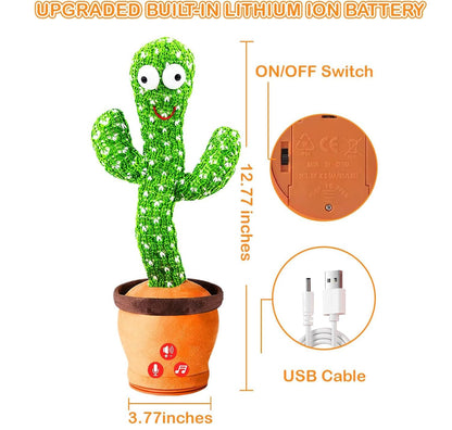 The Flyers Bay Rechargeable Talking Dancing Cactus Toy for Kids | Sing, Wriggle, Record & Repeat Voice | Musical & Educational Toy for Babies & Children | Fun Home Décor Toy