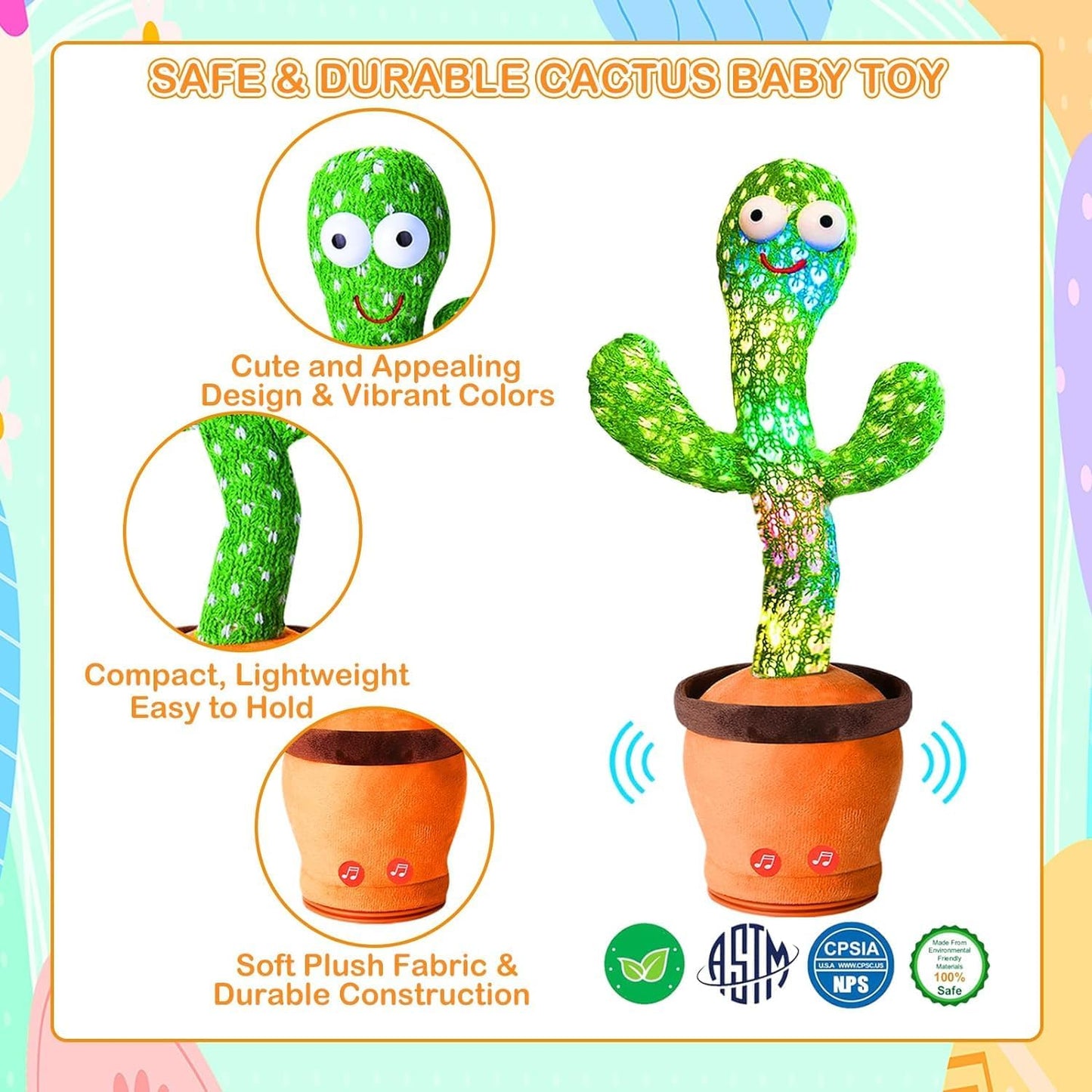 The Flyers Bay Rechargeable Talking Dancing Cactus Toy for Kids | Sing, Wriggle, Record & Repeat Voice | Musical & Educational Toy for Babies & Children | Fun Home Décor Toy