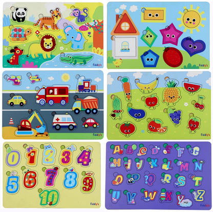Fiddly's Wooden Puzzle Learning Educational Jigsaw Puzzle 12 Inch x 8 Inch Large Puzzle Toy for Preschool Toddler Kids & Children Age 4+