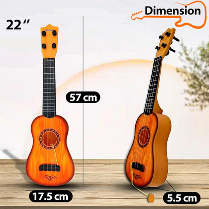 The Flyers Bay 4 Strings Acoustic Guitar Toy for Kids, Educational Musical Instrument for Beginners, Learning Music Toy with Sound, 6+ Years, Brown, 22 Inches