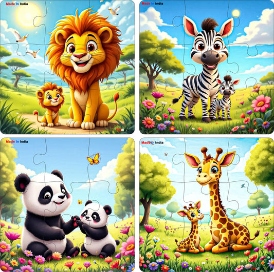 Fiddlys Single Layered Wooden Jigsaw Puzzle Games for Children & Kids -9 Pieces Age 2 3 4 5 6 Year Old Years Old Girls & Boys Animals Jigsaw Puzzle