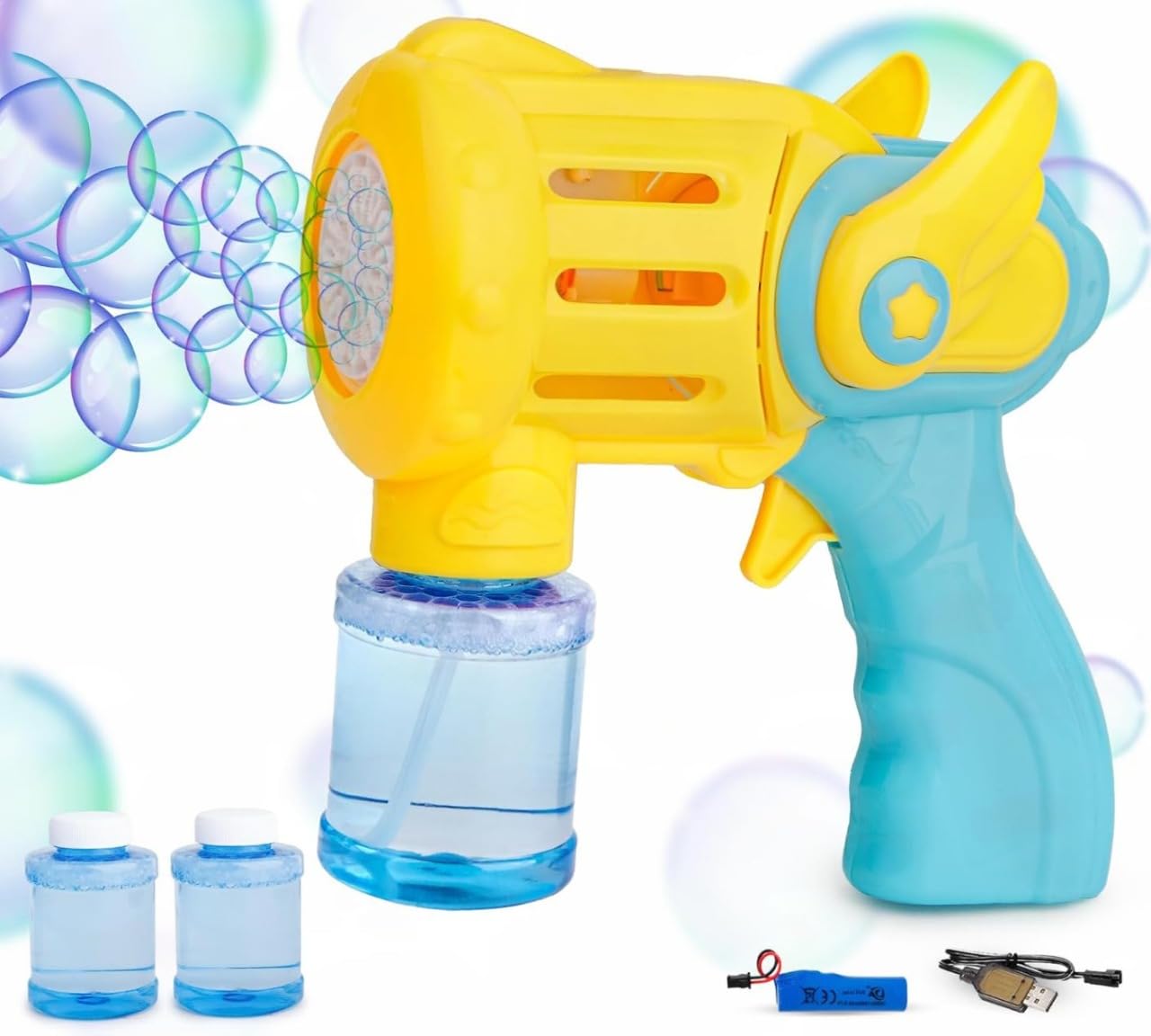 The Flyers Bay Rechargeable Bubble Gun Toy for Kids | Automatic Bubble Maker with 2 Bubble Solution Bottles | Bubble Blower Machine for Outdoor Fun | Toy for Boys & Girls |