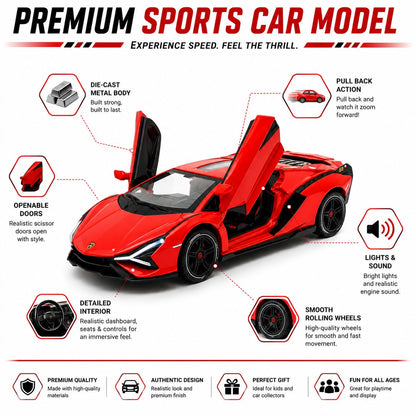 The Flyers Bay 1:32 Scale DieCast Metal Pull-Back Action Openable Doors Light and Music Lamborghini Premium Car Toy for Kids Realistic Miniature Model Gift 2+yrs Girls Boys