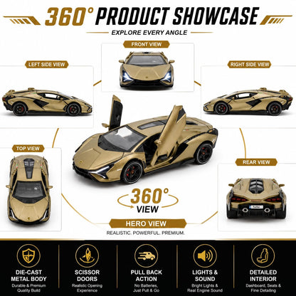 The Flyers Bay 1:32 Scale DieCast Metal Pull-Back Action Openable Doors Light and Music Lamborghini Premium Car Toy for Kids Realistic Miniature Model Gift 2+yrs Girls Boys