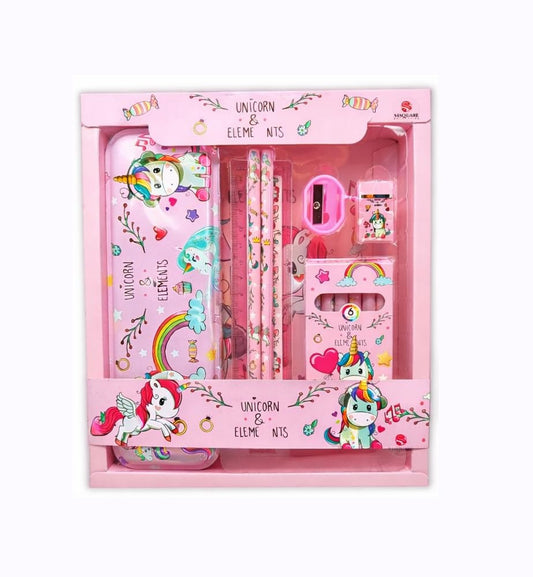 Fiddlys 6-in-1 Kids Stationery Kit for Boys, Cartoon Theme Gift Set with Pencil Box, Colour Set, Pencil, Eraser, Scale & Sharpener – Birthday Return Gift for Kids