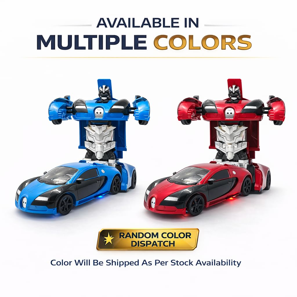 The Flyers Bay Remote Control Transforming Car Toy for Kids, Rechargeable RC Robot Car with Auto Transform, Lights & Sound, 2.4GHz RC, USB Charging, Stunt Toy for Boys Girls 4+ Years