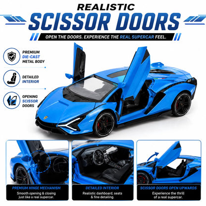 The Flyers Bay 1:32 Scale DieCast Metal Pull-Back Action Openable Doors Light and Music Lamborghini Premium Car Toy for Kids Realistic Miniature Model Gift 2+yrs Girls Boys
