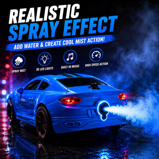 The Flyers Bay 2.4GHz RC Car for Kids 4+ | Spray Mist, LED Lights, Music & Rechargeable Battery