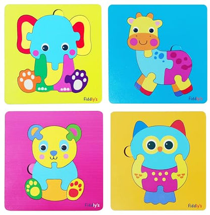 Fiddlys Cute Wooden Toddler Jigsaw Puzzles for Infants & Kids, Eco Friendly Child Kid Montessori Stem Travel Toy