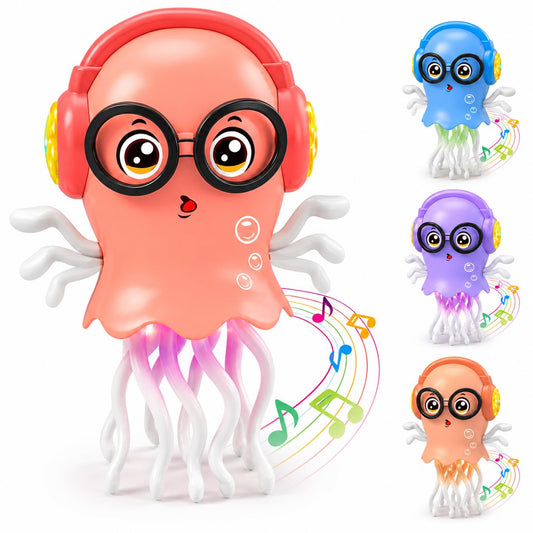 Fiddlys Electric Crawling Jellyfish Toy for Kids 3+, Musical Dancing Jellyfish with Colorful 3D Lights, Bump & Go 360° Movement, Battery Operated Toy, Birthday Gift for Boys & Girls