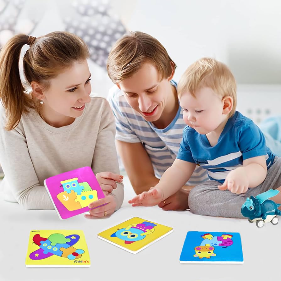 Fiddlys Cute Wooden Toddler Jigsaw Puzzles for Infants & Kids, Eco Friendly Child Kid Montessori Stem Travel Toy