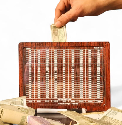 Fiddlys Wooden Money Piggy Bank for 2 3 4 5 6 Years Kids, Savings Challenge Box, Cashbox,Educational Gift for Kids