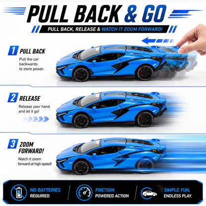 The Flyers Bay 1:32 Scale DieCast Metal Pull-Back Action Openable Doors Light and Music Lamborghini Premium Car Toy for Kids Realistic Miniature Model Gift 2+yrs Girls Boys