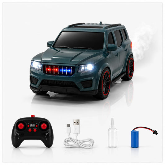 The Flyers Bay 1:18 Scale Remote Control SUV Car for Kids, Long Range Remote, Rechargeable Battery, Spray Mist Effect, Police Lights, Siren, Music, Auto Mode, Age 4+