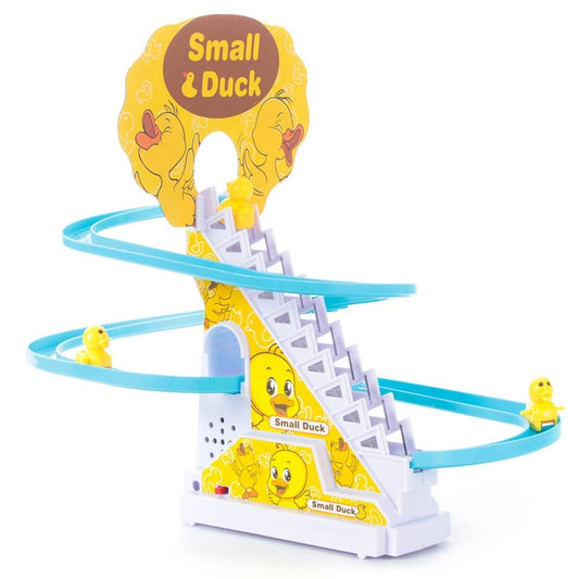 Fiddlys Happy Time Duck Slide Toy Set, Funny Automatic Stair-Climbing Ducklings Cartoon Race Track Set Little Lovely Slide Toy Escalator with Lights and Music for Kids & Children 3+ (Duck 3 Pcs)