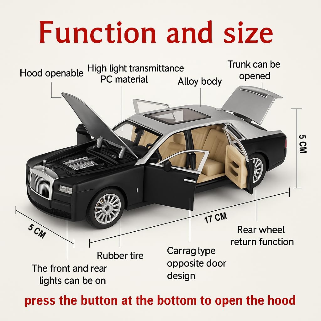 The Flyers Bay 1:32 Die-Cast Rolls-Royce Style Car Toy with Pull-Back Action, Lights & Music, Openable Doors – Premium Metal Miniature Model for Kids 2+ Years