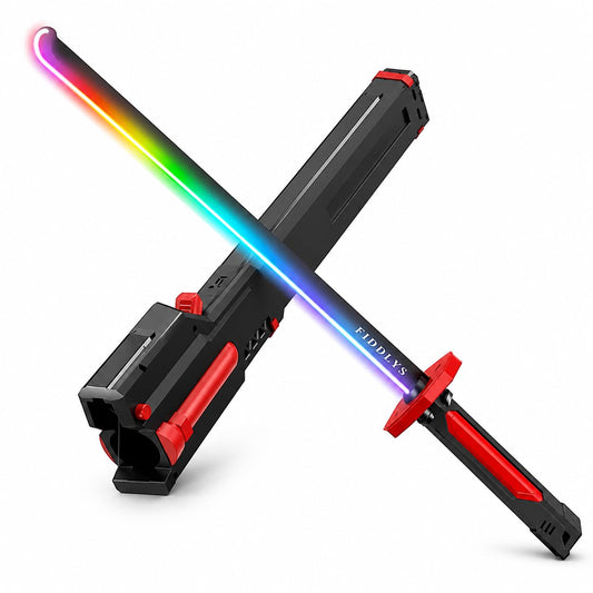 Fiddlys LED Toy Sword with Smoke & Spark Effects, 7-Color RGB Light Blade with Sound FX, Anime Inspired Cosplay Katana for Roleplay, Halloween Costume, Party Prop, Kids & Collectors Display Toy