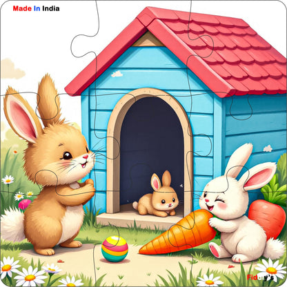 Fiddlys Single Layered Wooden Jigsaw Puzzle Games for Children & Kids -9 Pieces Age 2 3 4 5 6 Year Old Years Old Girls & Boys Animals Jigsaw Puzzle