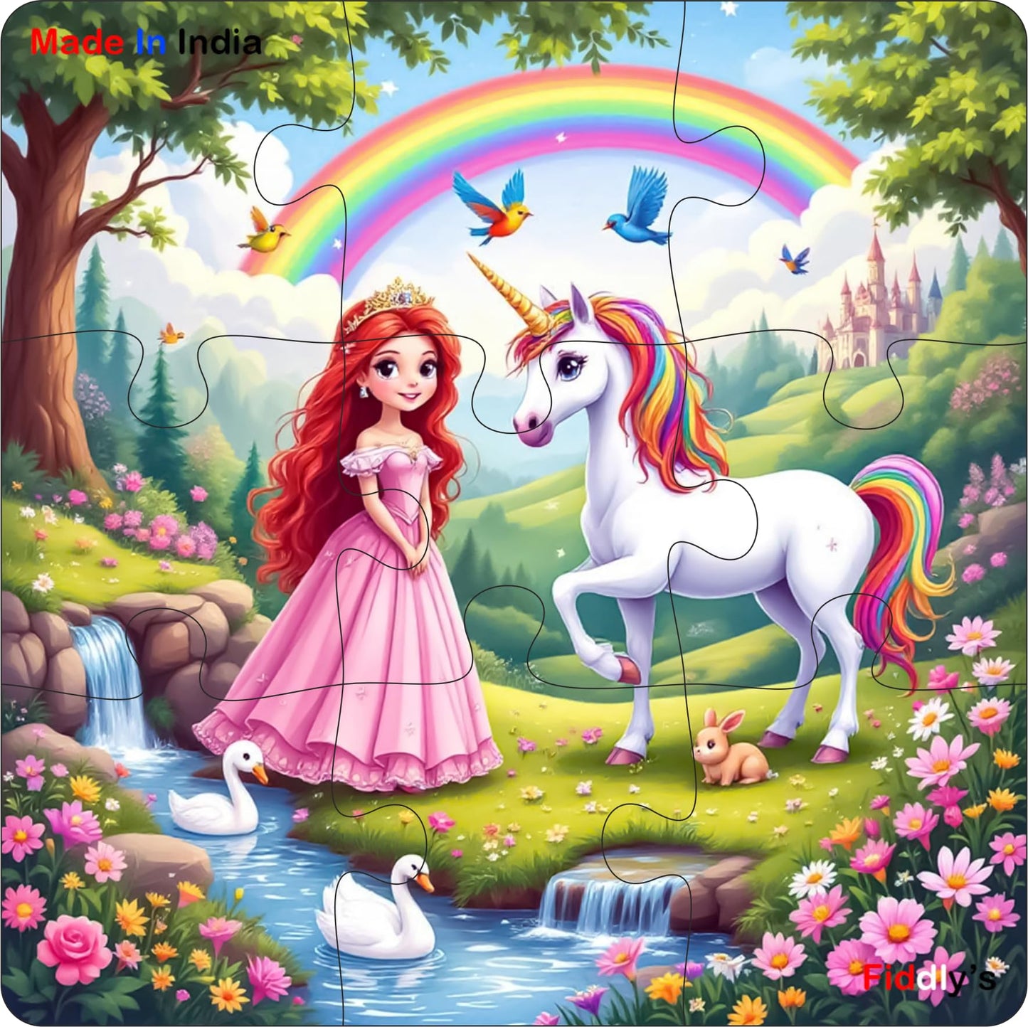 Fiddlys Single Layered Wooden Jigsaw Puzzle Games for Children & Kids -9 Pieces Age 2 3 4 5 6 Year Old Years Old Girls & Boys Animals Jigsaw Puzzle