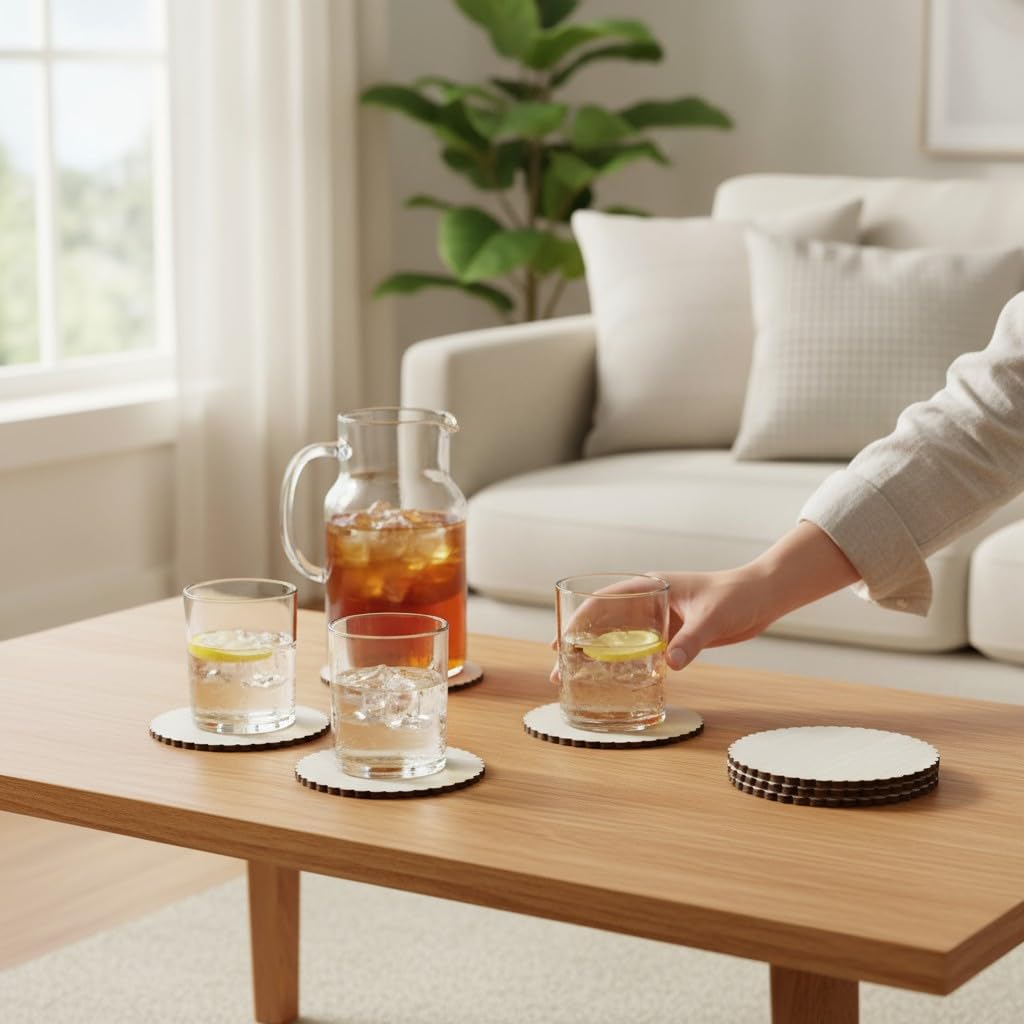 Fiddlys Wooden Coaster Set of 6 | Beautiful Decorative Coaster for Tea & Coffee Cups, Mugs & Glasses | Elegant Table Décor & Gift Set | Eco-Friendly Wooden Coasters