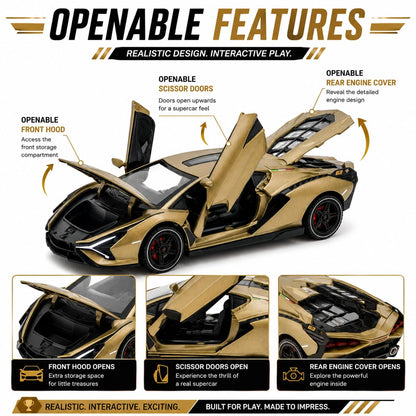 The Flyers Bay 1:32 Scale DieCast Metal Pull-Back Action Openable Doors Light and Music Lamborghini Premium Car Toy for Kids Realistic Miniature Model Gift 2+yrs Girls Boys
