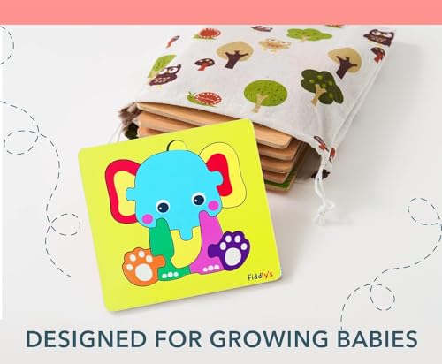 Fiddlys Cute Wooden Toddler Jigsaw Puzzles for Infants & Kids, Eco Friendly Child Kid Montessori Stem Travel Toy