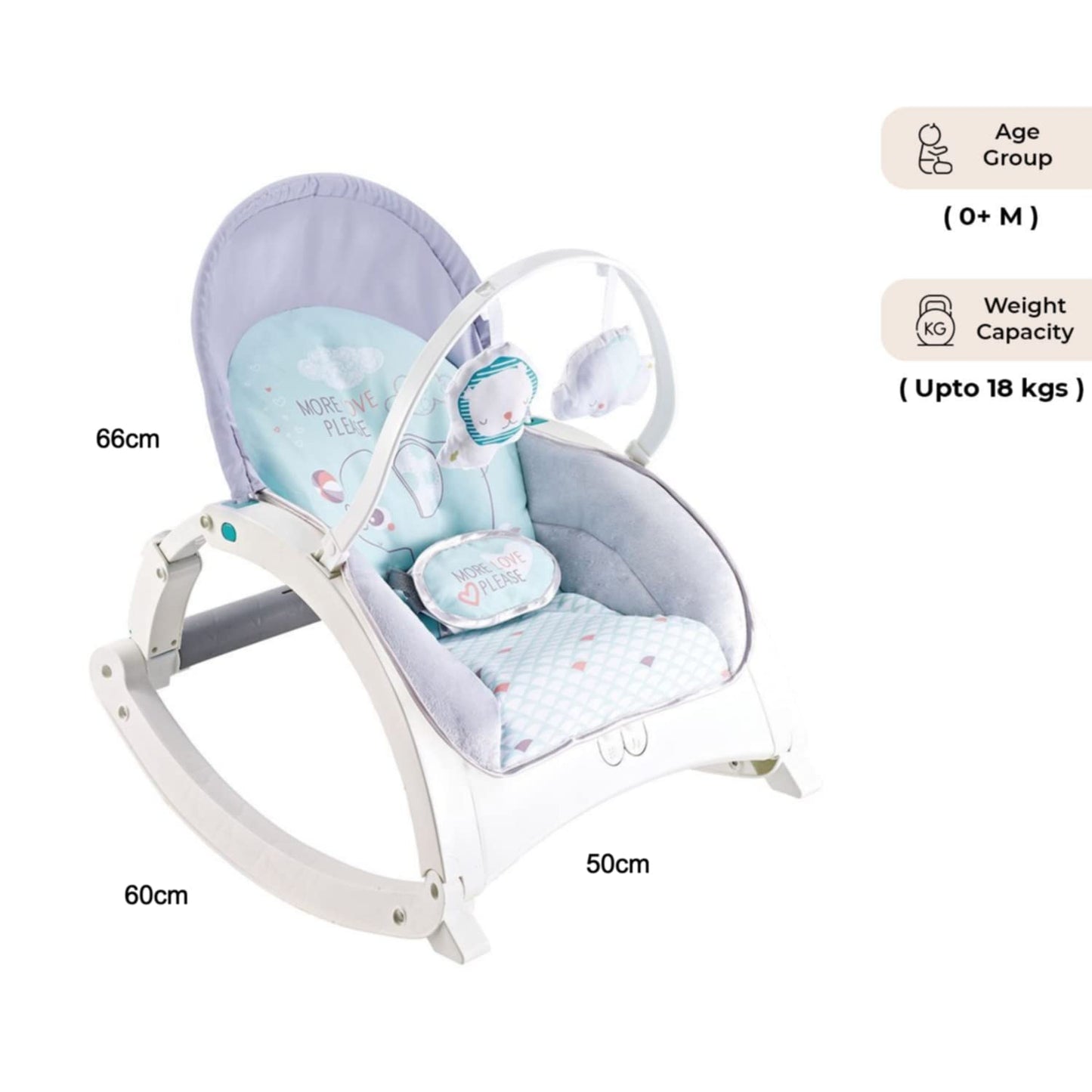 Fiddly's Newborn to Toddler Rock N Play Baby Rocker with Soothing Music and Vibration, Rocker Chair for Baby, Adjustable backrest Recline Feature, Detachable Toy Bar