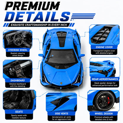 The Flyers Bay 1:32 Scale DieCast Metal Pull-Back Action Openable Doors Light and Music Lamborghini Premium Car Toy for Kids Realistic Miniature Model Gift 2+yrs Girls Boys