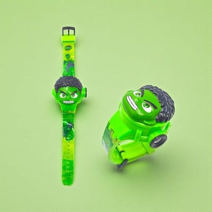 Fiddlys Kids Projection Watch Toy – Cartoon Digital Watch with 6 Image Projector, Adjustable Strap, Birthday Return Gift for Boys & Girls Age 3+ (Green)