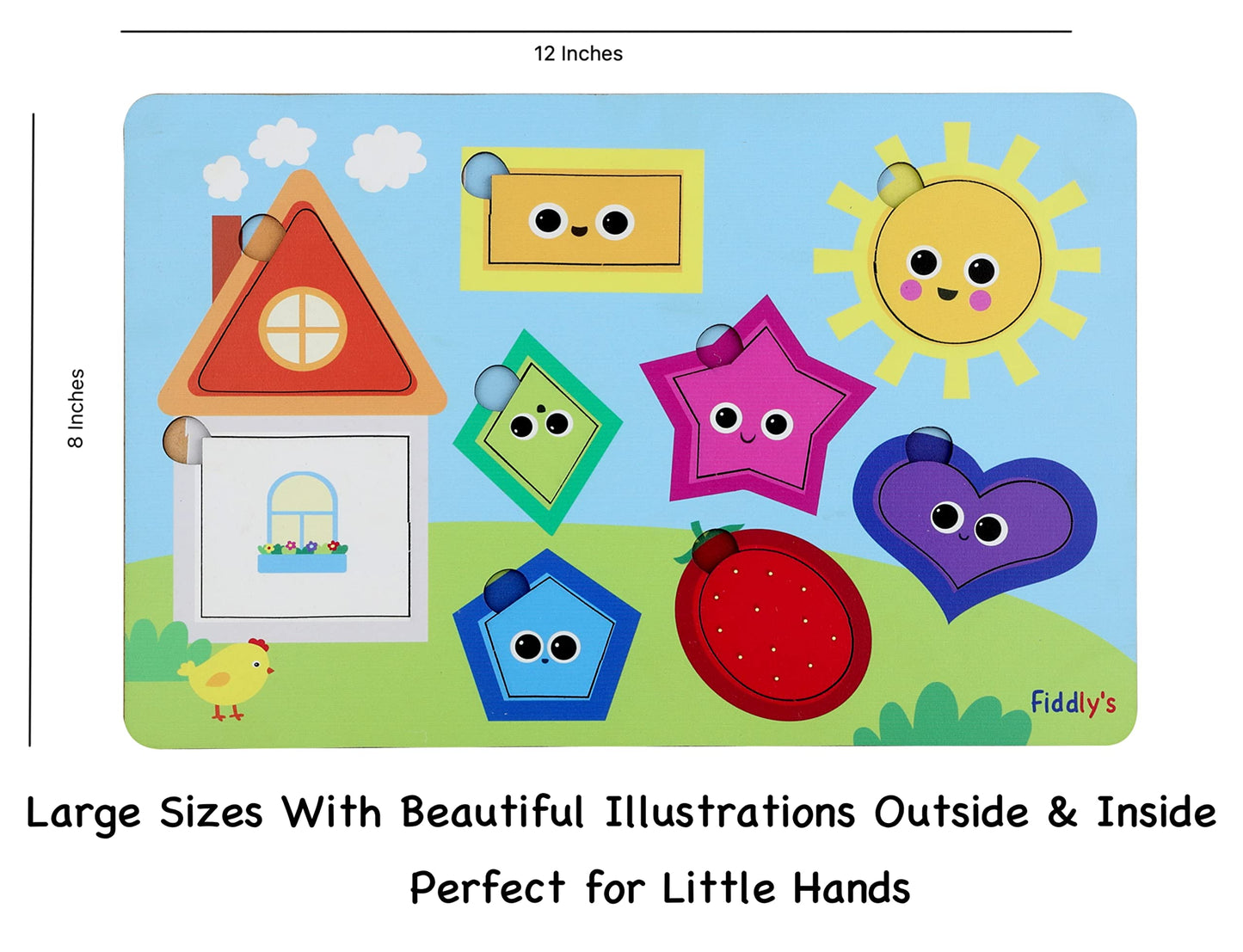 Fiddly's Wooden Puzzle Learning Educational Jigsaw Puzzle 12 Inch x 8 Inch Large Puzzle Toy for Preschool Toddler Kids & Children Age 4+